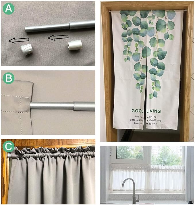 KXLife 6 Pack Spring Tension Curtain Rods for Windows 28 to 48 Inch, Adjustable Expandable Small Curtain Tension Rods No Drill for Kitchen, Bathroom, Doorway, Cupboard(Oak)