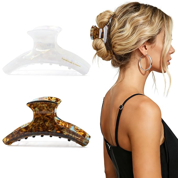 2 Pack Hair Claw Clips Women Large Tortoise Hair Clip French Design Barrettes Celluloid Leopard Print Accessories Jaw Clips for Thick Hair