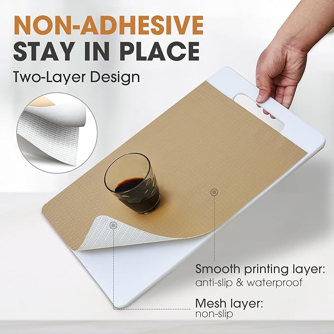 Drawer and Shelf Liner, Non-Slip Kitchen Cabinet Liners Non-Adhesive Thick Strong Grip Waterproof Washable Mats Protect Dresser Shelves Cupboard Bathroom Cabinets, Beige, 24 in X 30 FT