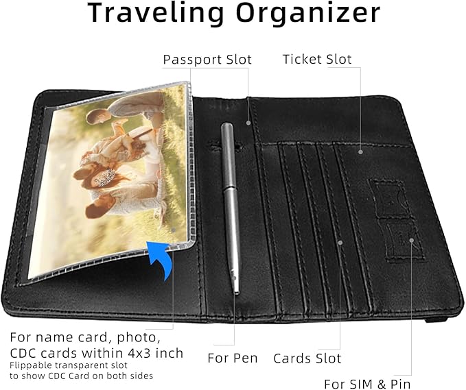 WALNEW Passport Holder for Travel, RFID Passport Cover Wallet for Women Men, PU Leather Passport Book Card Holder Case with Pen, Travelling Essentials for Flying
