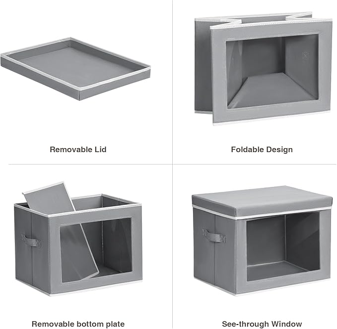 Clothes Organizers and Storage - 6 Pack Large Storage Box with Lids, Foldable Closet Organizer with Lids, Decorative Basket Bins for Home, Dorm, Closet, Grey