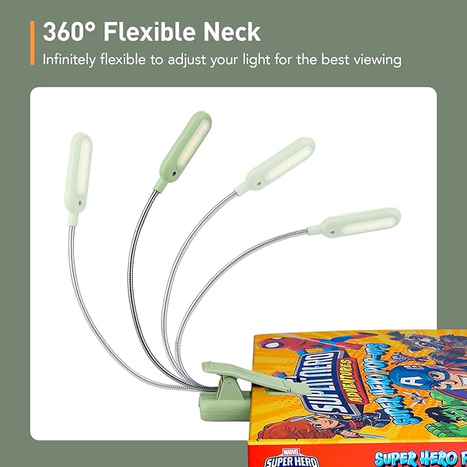 VAVOFO Rechargeable Book Light for Reading in Bed Kids, 7 LED Reading Light with 9-Level Warm Cool White Daylight, Eye Care Lamp with Power Indicator for Bookworms (Avocado Green)