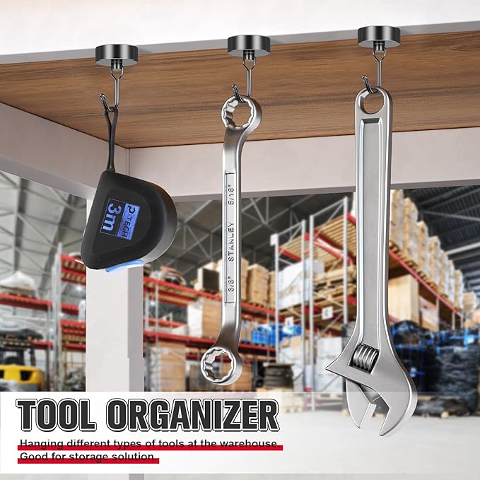 FINDMAG Magnetic Swivel Hooks 110lbs+ Strong Heavy Duty Magnets, Cruise Cabin Essentials, Fridge, Kitchen, Grill, Classroom, 8 Pack (Black)