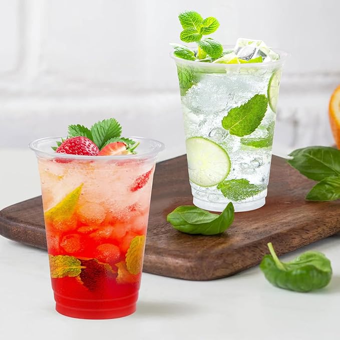 Lamosi 100 Pack 12 oz Clear Plastic Cups, Disposable Cups Wine Cocktail Punch, Sturdy & Food Safe Plastic Cup for Party & Wedding