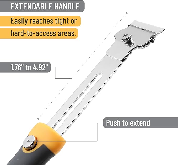 Bates- Razor Blade Scraper Set, 2 Pack, Standard and Adjustable Handle, Extra 20 Blades, 13x Stainless Steel, 2x Carbon Steel, 5x Plastic Blades, Razor Scraper Tool with Built-in Storage