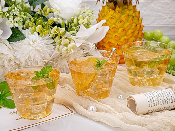 Hioasis 100Pcs 9OZ Gold Glitter Plastic Cups - Gold Plastic Cups, Heavy Duty & BPA-free for Party, Wedding, Celebrations