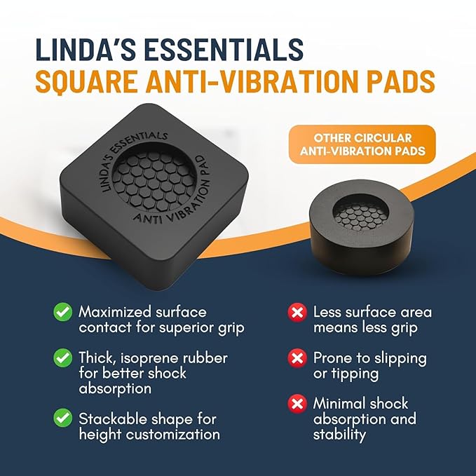 Anti Vibration Pads for Washing Machine and Dryer (Set of 8) - Universal Washer Anti Vibration Pads with HexiGrip™ - Washing Machine Accessories & Leveling Pads – Vibration Dampening Mat