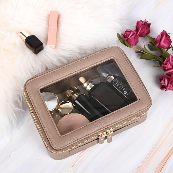 Aveniee Clear Makeup Bag Organizer,Large Travel Toiletry Bag for Women, Waterproof Cosmetic Pouch with Zippers,Car Organizers and Storage,Taupe
