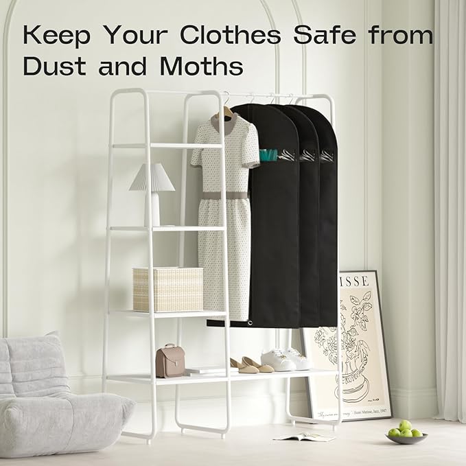 3 Pack Heavy Duty Garment Bags for Travel Suit Bags, Dress Bags, Garment Bags for Hanging Clothes with Pockets Men's Suit Holder for Shirts, Coats, Dresses (Black, 3Pack 60")