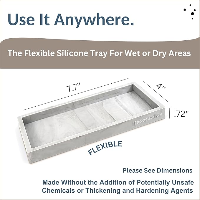 Spacewiser Countertop and Vanity Tray - Small 7.7” Silicone Tray for Soap Dispenser Bottles, Sponge Holder for Kitchen Sink Caddy Organizer, Bathroom Trays, Dish Soap Holder for Kitchen Counter, Keys