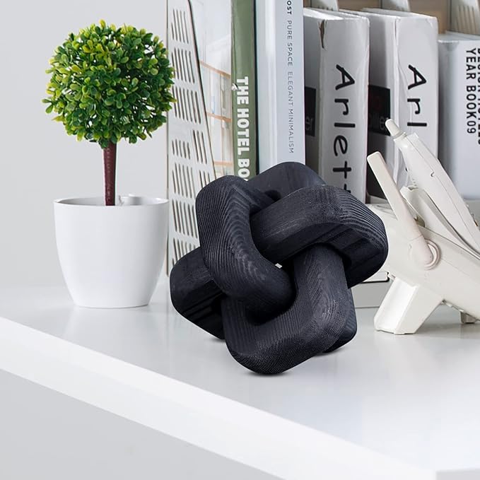 Wooden Knot Decoration Bohemian Decoration Hand-Carved Knot Black Coffee Table Decoration Suitable for Modern Home Bedroom Living Room Farmhouse Dining Table Minimalist Decoration (Black)