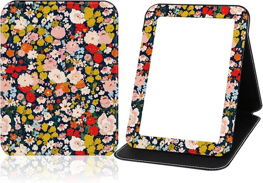 Portable Travel Mirror PU Portable Foldable Adjustable Rectangular Ultrathin Vanity Mirror with Stand, Makeup Mrror for for Purses Hand, Bag, Travel, Camping, Home, Office