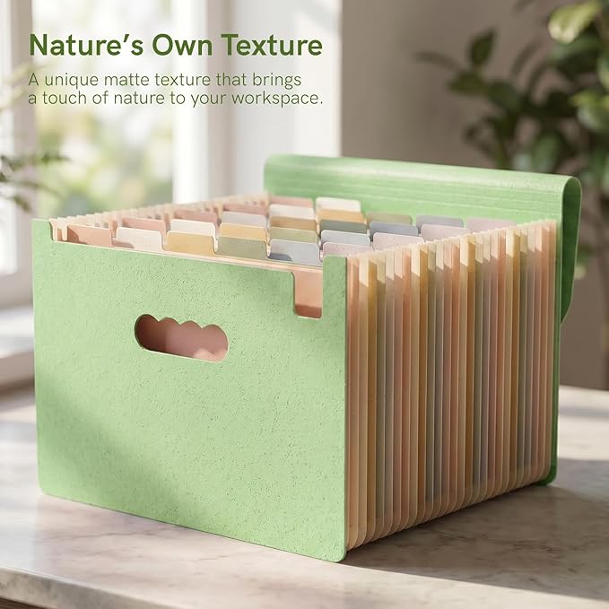 ABC life 26 Pockets Accordion File Organizer, High Capacity Expanding File Folder for Letter A4 Size, Portable Document Holder with A-Z Tabs for Tax Receipt, Teacher & Home Office - Meadow Green