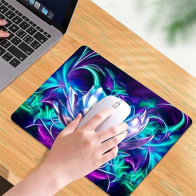 Square Mouse Pad Blue-Purple Lotus, Personalized Premium-Textured Custom Mouse Mat Design, Washable Mousepad Cloth, Non-Slip Rubber Base Computer Mouse Pads for Wireless Mouse