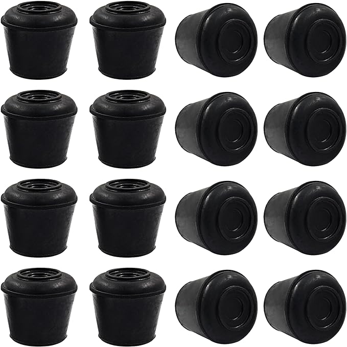 16pcs 3/4 Inch Round Chair Leg Tips Caps, Non-Slip Rubber Chair Leg Floor Protectors, Black Furniture Leg Caps Fit for 0.7"-0.75" (18-19mm) Diameter Round Feet