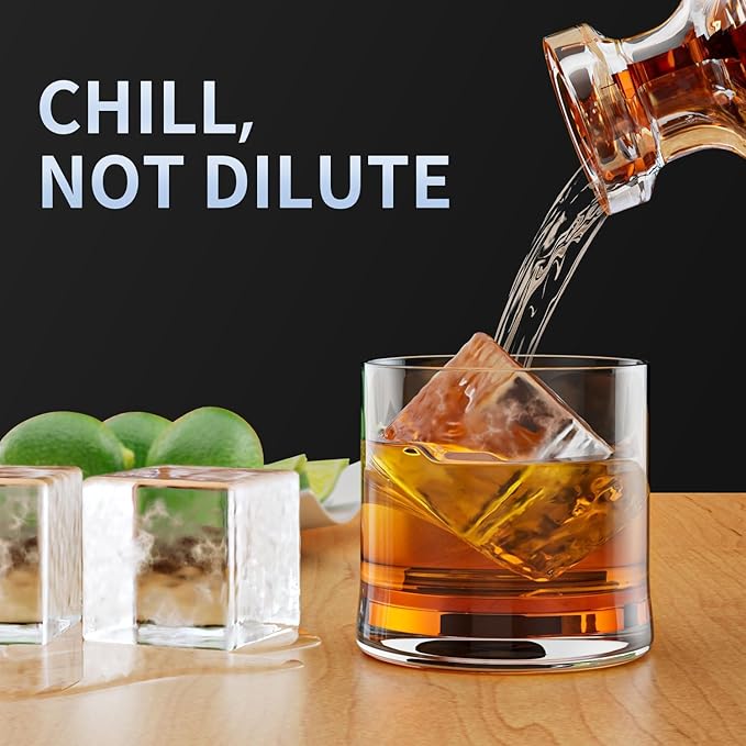 Large Ice Cube Tray for Whiskey: FDDBI Big Square Ice Cube Maker for Cocktail - 3-Pack Silicone Old Fashioned Ice Cube Trays - 2-Inch Huge Cubed Ice Trays for Whiskey