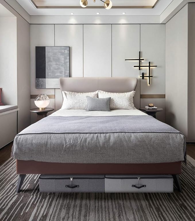 Omygarden 2PCS Foldable Under Bed Storage Box with Plastic Support Liner, Handles, Zipper lid, Blankets Clothes Comforters Storage Bin Organizer for Bedroom and Closet, 29×15×7inch, Black Grey