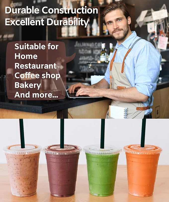 Cappatua 16 oz Clear Plastic Cups with Lids and STRAWS, Disposable Drinking Cups for Cold Drinks, Iced Coffee, Milkshakes, Smoothies, 25 Sets