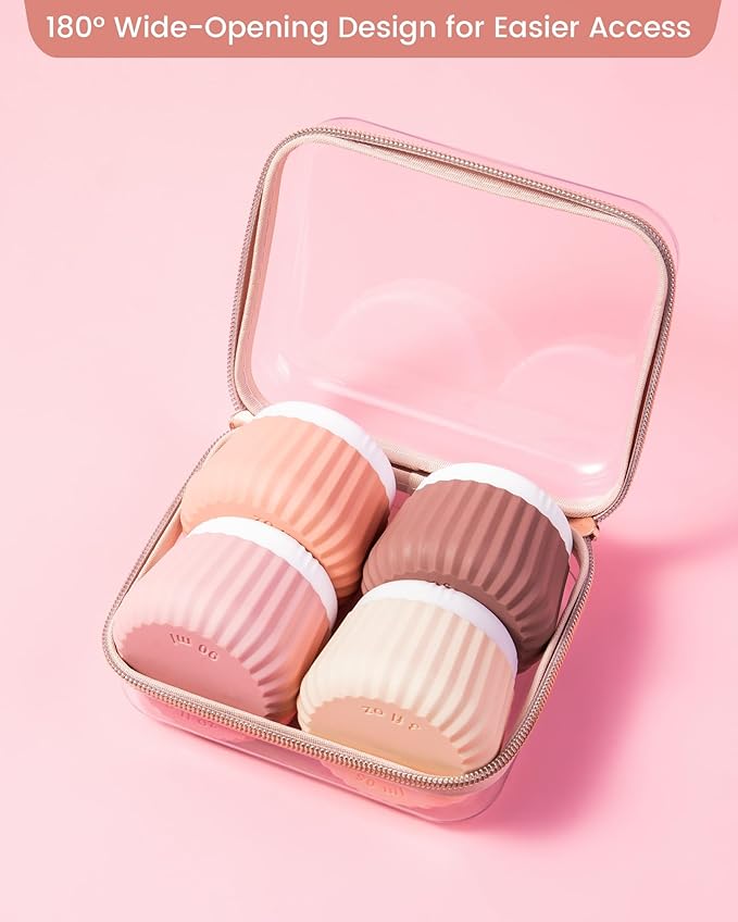 Travel Containers for Toiletries 4 Pack, Clear Hard Zipper Case, TSA Approved Travel Size Toiletries, With Clear Bag Leak Proof Silicone Jars, Cream Jars Carrying Small Items