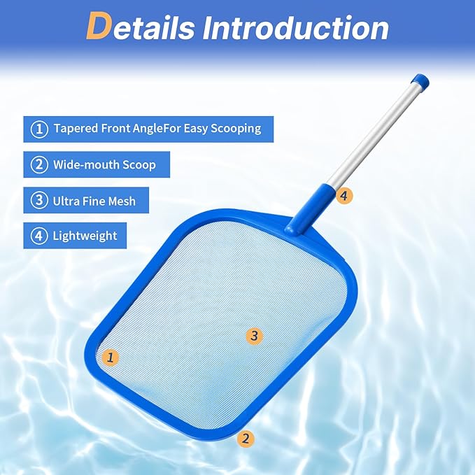 Tavaleu Pool Skimmer, Hot Tub Skimmer Spa Net with Pole, 26'', Ultra Fine Mesh Skimmer Rake, Swimming Pool Leaf Skimmer Net with Aluminum Pole, Spa Hot Tub Skimmer for Fast Cleaning, Leaves, Debris