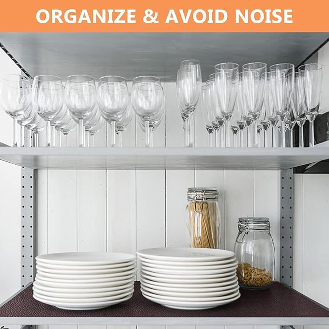 WochiTV Shelf Liner for Cabinets, Drawer Non Adhesive Non Slip Foam Mat for Kitchen, Pantry, Bathroom, Cupboard, Garage, Closet, Shelves, Drawer, Tool Box, Brown 11.8 x 236 inches