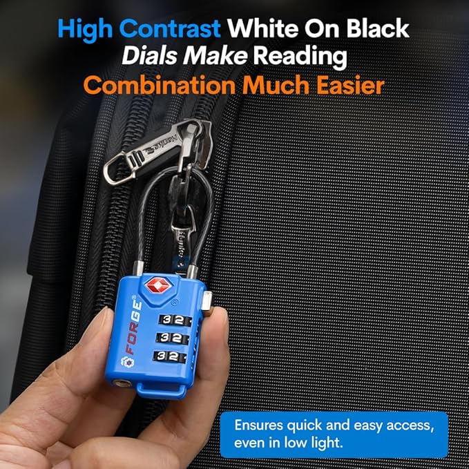 Bright Colors, TSA Approved Luggage Locks 4 Pack, Resettable Combination with Alloy Body, Blue 4 Locks.