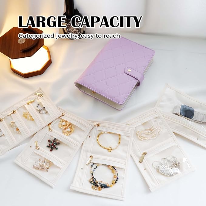 Travel Jewelry Organizer Case ， Portable Jewelry Organizers Storage Book, Compact Jewelry Roll for Earrings, Rings, Necklaces - Perfect Jewelry Travel Bag for Women