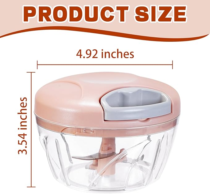 ‌Manual Food Processor Vegetable Chopper, Portable Hand Pull String Garlic Mincer Onion Cutter for Veggies, Suitable for Vegetables, Ginger, Garlic, Fruits, Onion, Potato, Salad (Pink 500 ml)‌