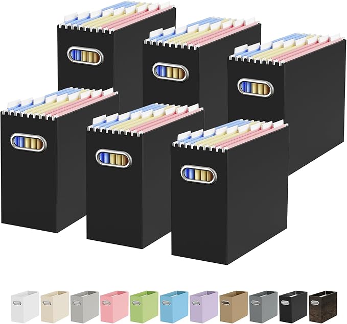 Oterri Cardboard File Organizer Box for Hanging File Folders Letter Size,File Box for Computer Desk,File Cabinet,Working Home,Office,Classroom(Black, Letter Size - 6 Packs)
