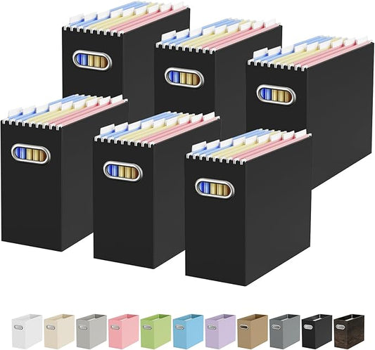 Oterri Cardboard File Organizer Box for Hanging File Folders Letter Size,File Box for Computer Desk,File Cabinet,Working Home,Office,Classroom(Black, Letter Size - 6 Packs)
