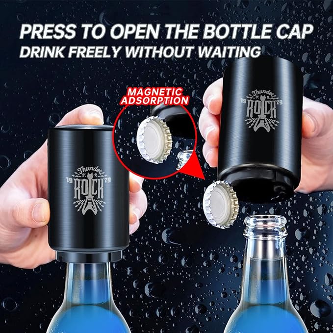 2PCS Automatic Beer Bottle Opener Drafts Top Beer Can Opener, Stainless Steel One-Handed Bottle Openers for Seniors, Portable for Kitchen Home Bar Restaurant Household Utensils Beer Accessories Gift