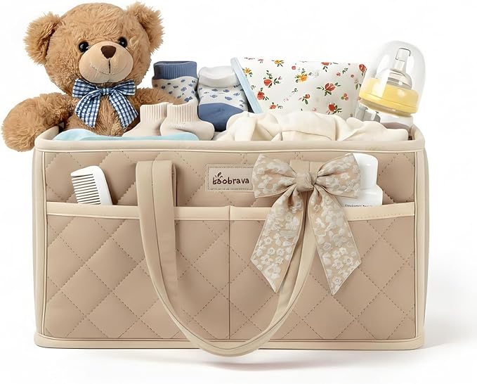 Diaper Caddy Organizer For Changing Table,Dutch Velvet Baby Diaper Caddy With 3 Removable Compartments &4 Side Pockets,Portable Diaper Basket For Car Organizer,Nursery Organizer For Essential Supplies