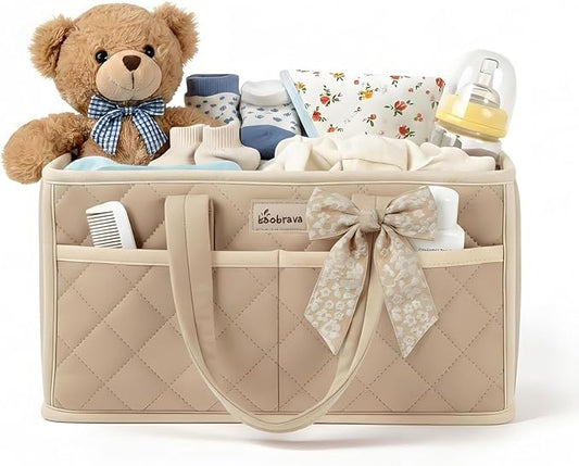 Diaper Caddy Organizer For Changing Table,Dutch Velvet Baby Diaper Caddy With 3 Removable Compartments &4 Side Pockets,Portable Diaper Basket For Car Organizer,Nursery Organizer For Essential Supplies