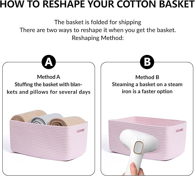 MiniArk Large Storage Baskets for Shelves, Closet Organizers Bins for Clothes Blanket Towels, Baby Nursery, Toy Baskets Box, Woven Rope Baskets, 17 x 13 x 7.5”, 2 Packs Light Pink