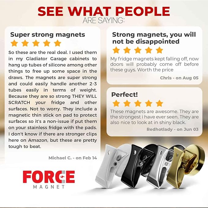 Force Magnet- Magnetic Clips Pack of 10 - Premium Quality Super Strength Magnet Clips with Anti Scratch Pads - Make Notes, Remember Appointments and Hang Keys on Metal Surfaces-Heavy Duty (Gold)