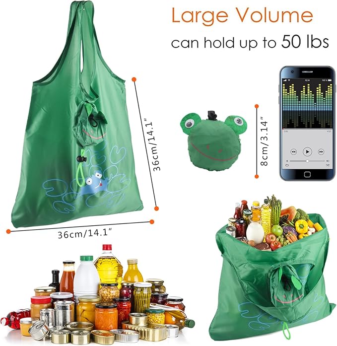 20 Pack Reusable Shopping Bags,Bulk Foldable Portable Reusable Grocery Bags Lightweight Polyester Grocery Shopping Tote Bag (Animal)