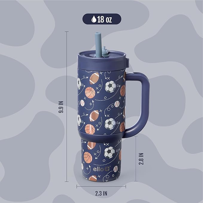 Ello Oasis 18oz Stainless Steel Kids Tumbler with Handle & Retracting Straw, 100% Leakproof, Double-Wall Vacuum Insulated, Kids Water Bottle for School, BPA Free, Dishwasher Safe, Goal Getter