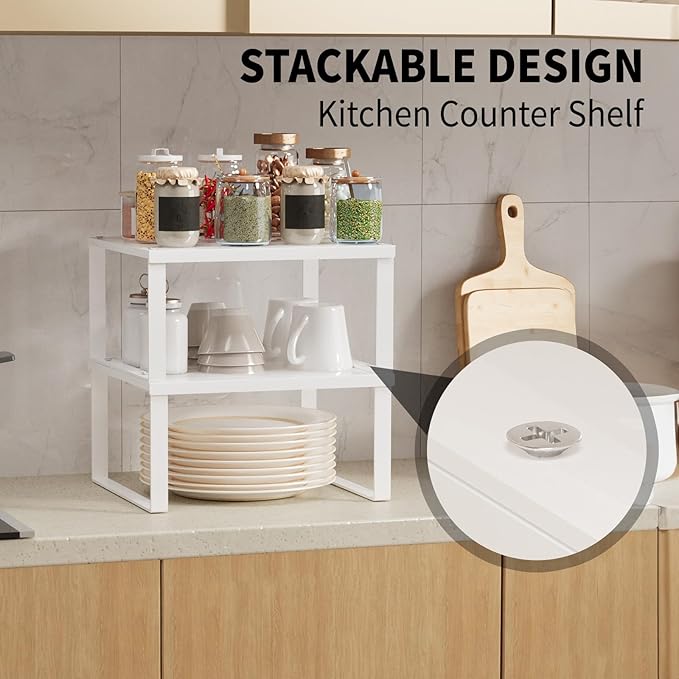 11" Wide Set of 2 Stackable Kitchen Cabinet Organizers Spice Racks,Office Desk Shelf Organizers Bookshelf Storage,Metal Carbon Steel