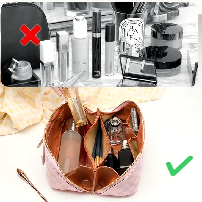 Travel Makeup Bag,Large Capacity Cosmetic Bags for Women,Waterproof Portable Pouch Open Flat Toiletry Bag Pattern Makeup Bag