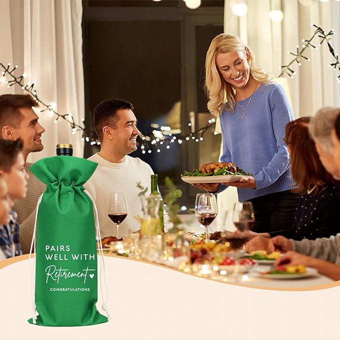 Green Retirement Wine Bag Retirement Gifts for Women Men Pairs Well With Retirement Wine Bag Farewell Gifts for Coworkers Going Away Gift for Friends Boss