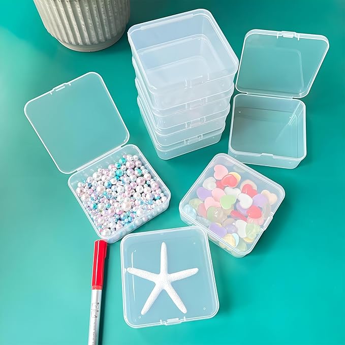 Small Bead Organizers-8 Pcs Plastic Storage Cases Mini Clear Bead Storage Containers Clear Boxes with Hinged Lid and Rectangle Craft Supply Case DIY Project with Label Stickers
