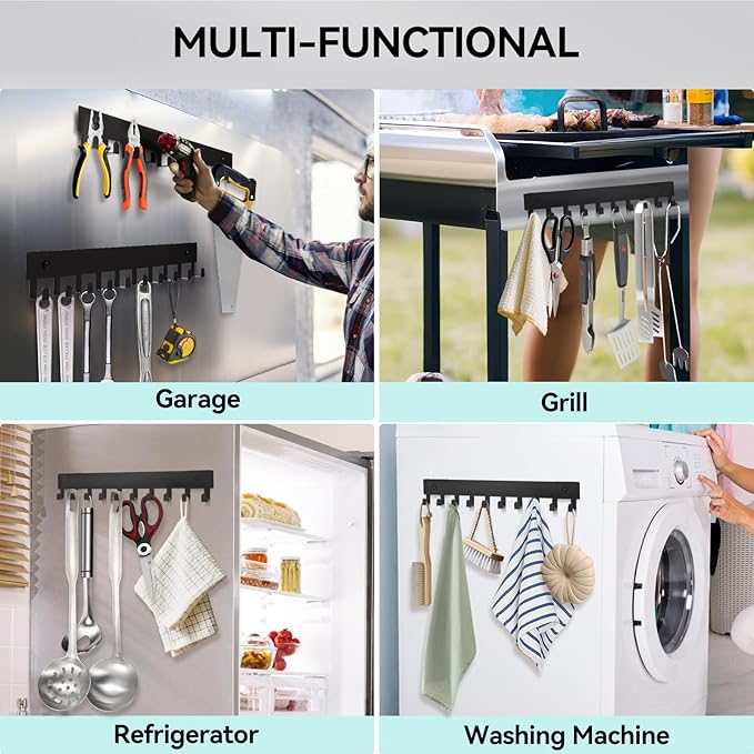 Magnetic Key Holder for Frideg,Heavy Duty Strong Magnetic Key Hanger with 10 Hooks for Refrigerator,Magnetic Key Holder Wall Mount for Metal Surface in Entryway,Garage,Pantry,Washing Machine