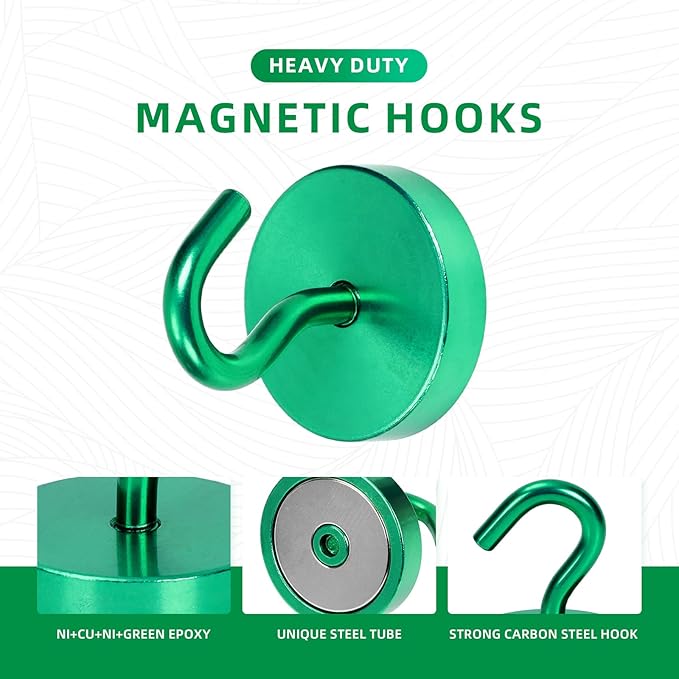 Neosmuk Magnetic Hooks, Cruise Ship Essentials, 120lb+ Heavy Duty Magnetic Hooks for Cruise Cabins, Refrigerator, Grill, Hanging, and Travel | Extra Strong Must-Haves Magnet Hook,Green