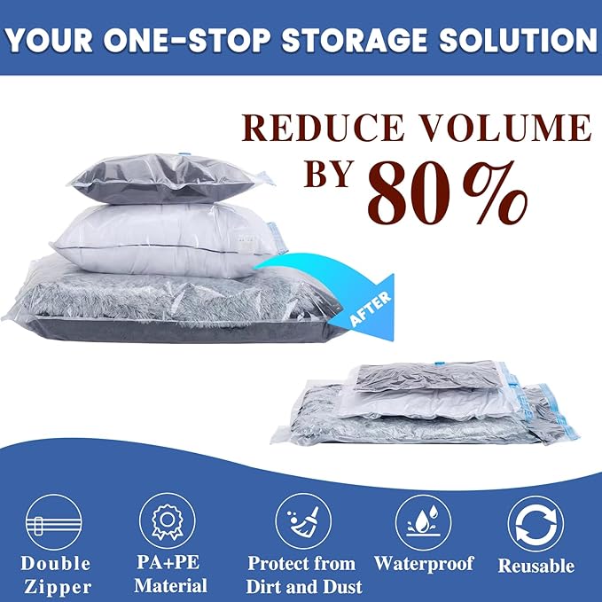 15 Pack Vacuum Storage Bags with Electric Pump, Space Saver Bags (8 Jumbo/7 Large) Compression for Comforters and Blankets, Sealer Clothes Storage Travel Essentials