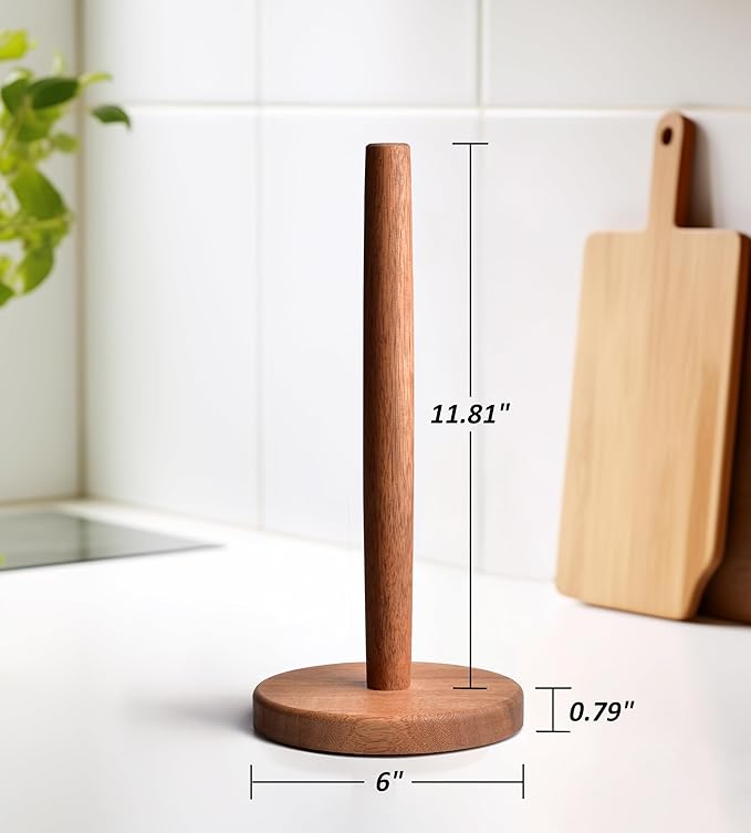 KitchLife Acacia Wooden Paper Towel Holder Countertop, Large Size - Freestanding Paper Towel Dispenser Stand Organizer with Large Anti-Skid Base