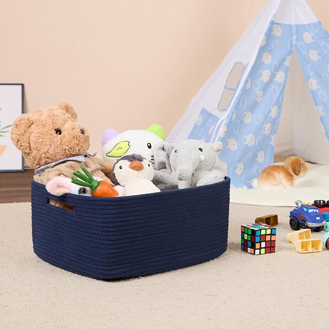 MiniArk Large Storage Baskets for Shelves, Closet Organizers Bins for Clothes Blanket Towels, Baby Nursery, Toy Baskets Box, Woven Rope Baskets, 17 x 13 x 7.5”, 2 Packs Navy Blue