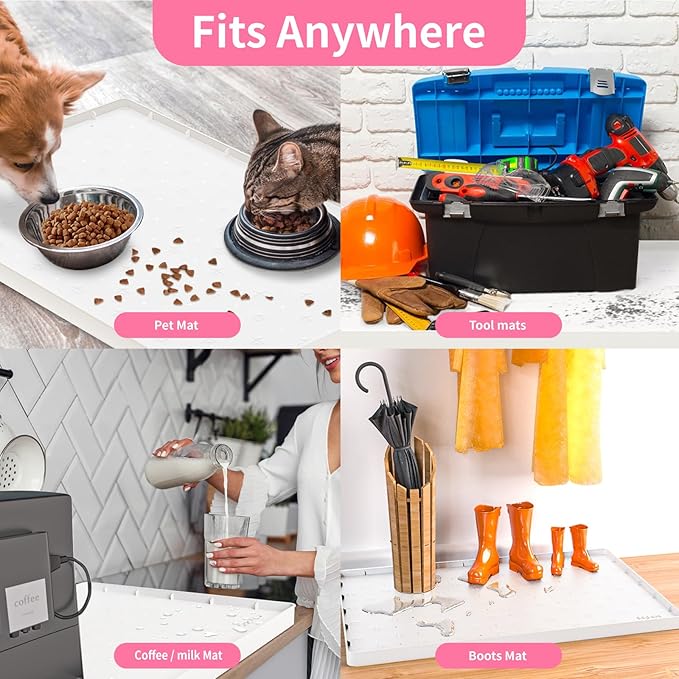 Sdpeia Under Sink Mat 28"×22" Waterproof Silicone Cabinet Liner & Sink Protector for Kitchen & Bathroom, Multi-Purpose Organizers Tray for Pets, Laundry, Cat Litter Mat, White