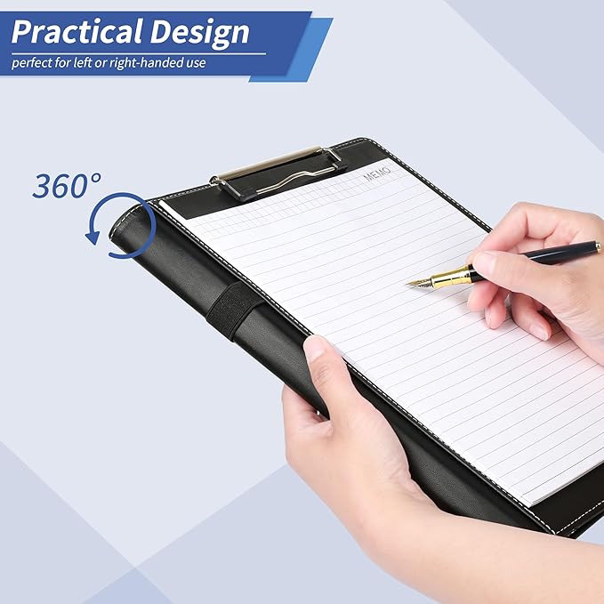 Pacific Mailer Padfolio Clipboard Folder Portfolio Organizer with Removeable Clipbaord Folio Clipboard Binder [Black]