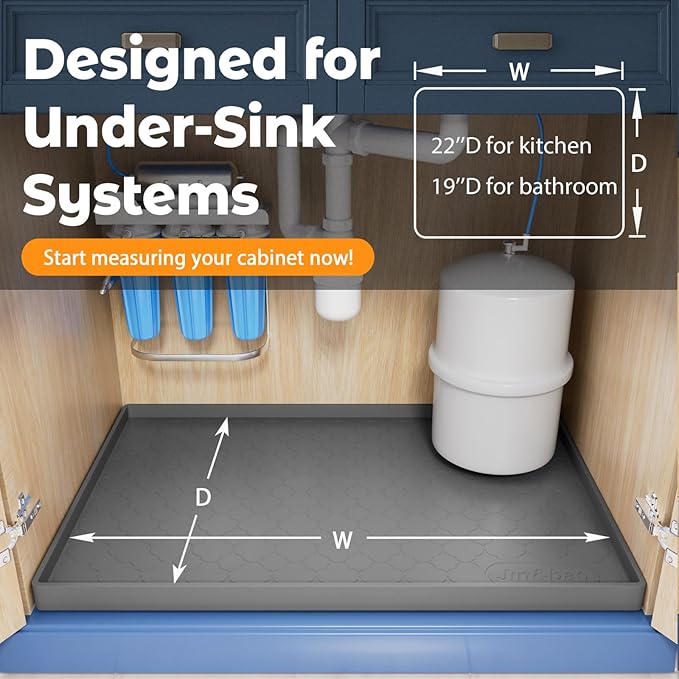 Jin&Bao Waterproof Under Sink Mat 37" x 22", Thick Silicone Mat Cabinet Protector for Kitchen and Bathroom, Shelf Liner, Home Organizer and Storage, Multipurpose Tray for Gadgets and Essentials