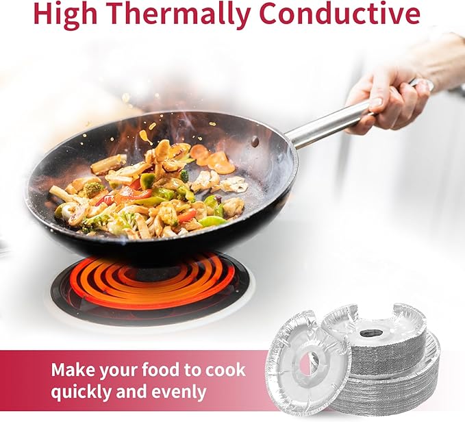 50PC COZZIVITA Round Electric Stove Burner Covers - Stove Top Covers for Electric Stove Thicker Aluminum Foil Burner Liners - Disposable Stove Top Protector (25 * 6 Inch and 25 * 8 Inch)